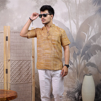 Yellow Pure South Cotton Half Sleeve Short Kurta