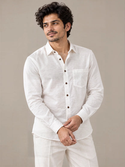 Shudh Linen White Full Sleeve Shirt