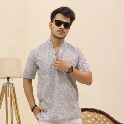 Grey Soft Linen Cotton Blend Half Sleeve Kurta