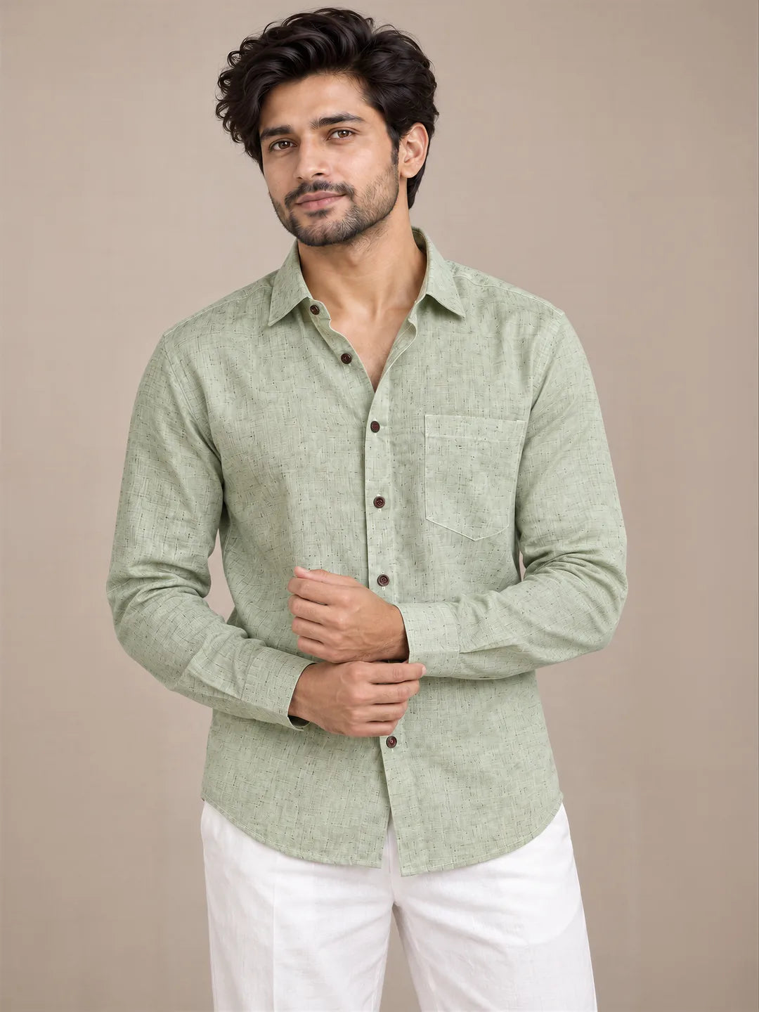 Mint Green Light Slub Full Sleeve Shirt
