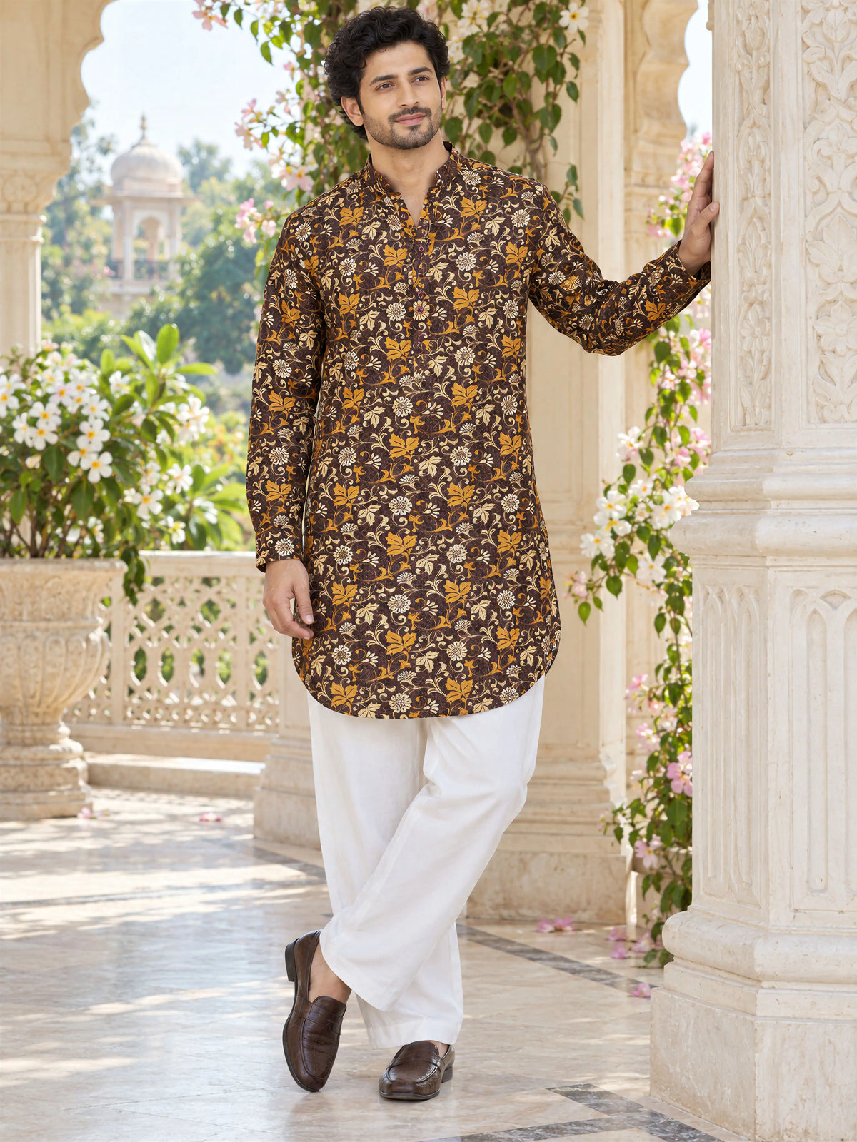 Brown Regal Printed Men's Kurta