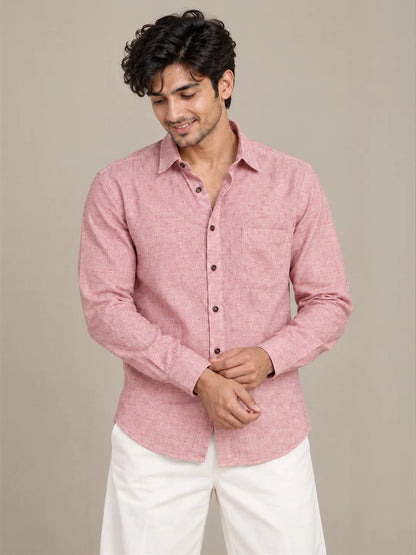 Men's Pink Light Slub Full Sleeve Shirt