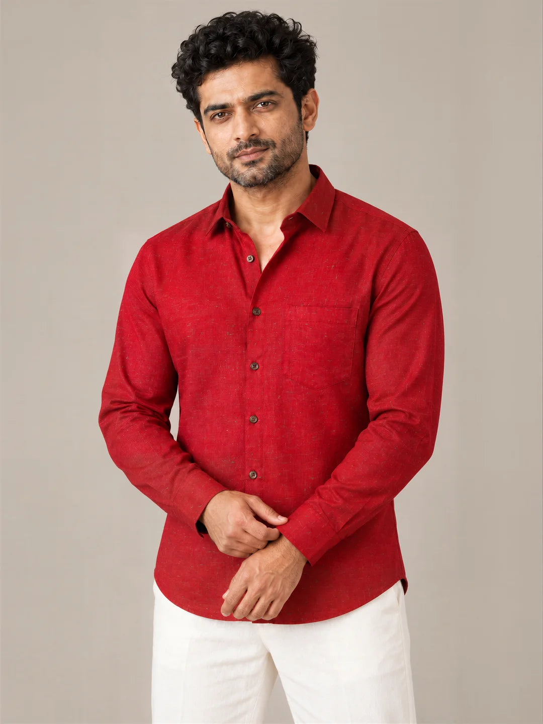 Red Dark Slub Full Sleeve Shirt