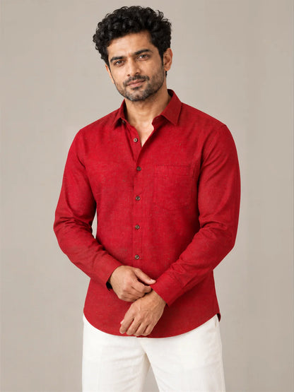 Red Dark Slub Full Sleeve Shirt