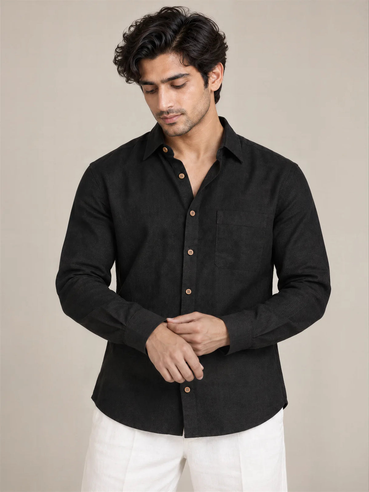 Black Milky Cotton Full Sleeve Shirt