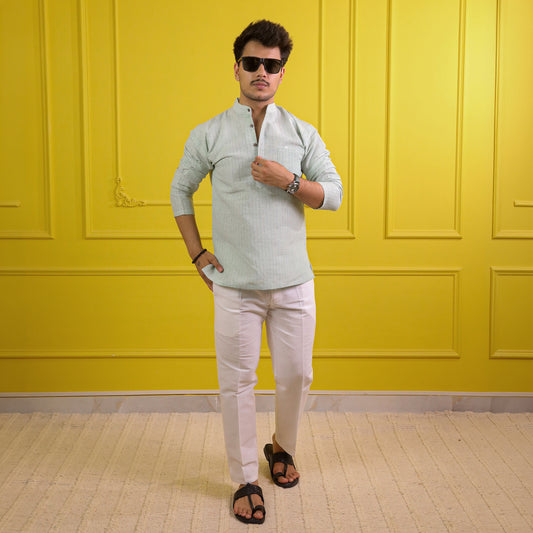 Green Softline Full Sleeves Kurta Pant Combo Set