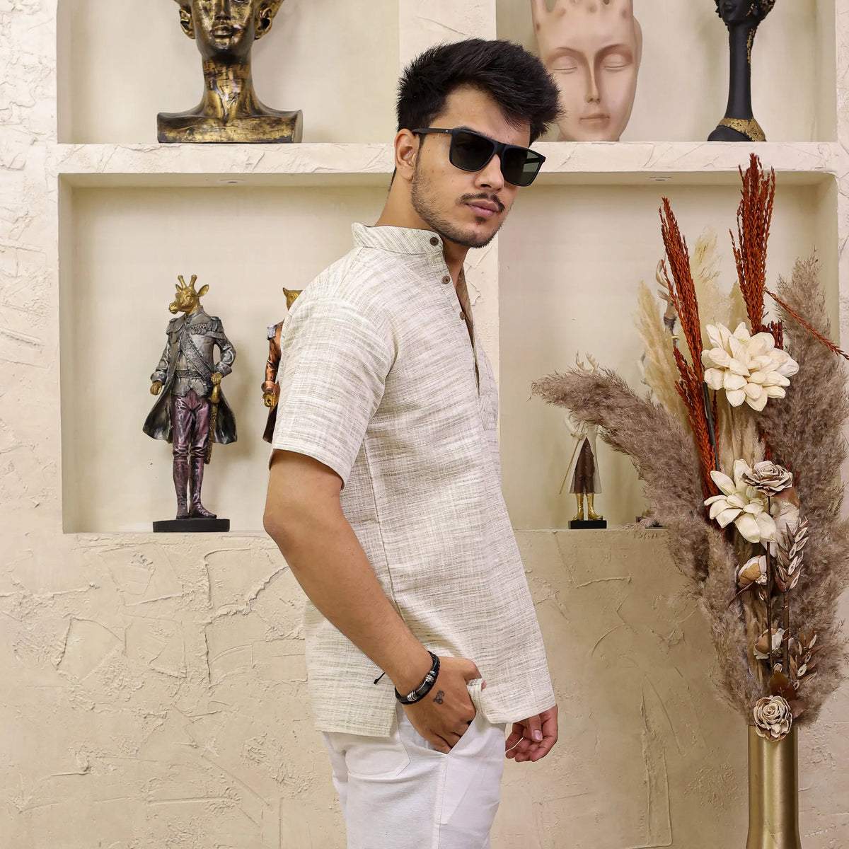 Green Abhilasha Pure Cotton Half Sleeve Short Kurta