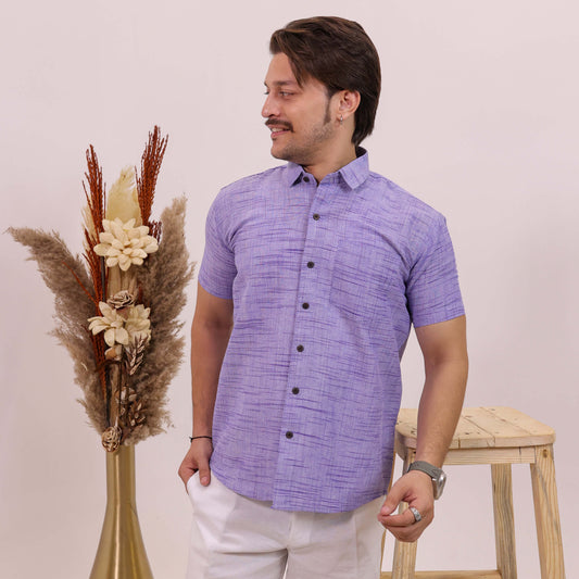 Blue Plain Jharna Cotton Shirt for Men | Half Sleeves