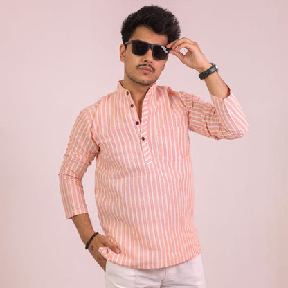Men wearing stylish Orange-White Striped Full Sleeves Kurta