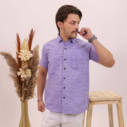 Blue Plain Jharna Cotton Half Sleeves Shirt with Black Pant Combo Set