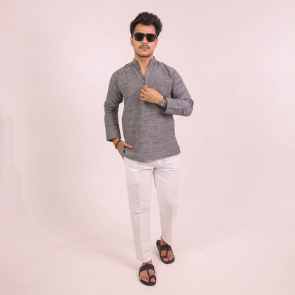 Grey Dark Jharna Full Sleeves Kurta Pant Combo Set