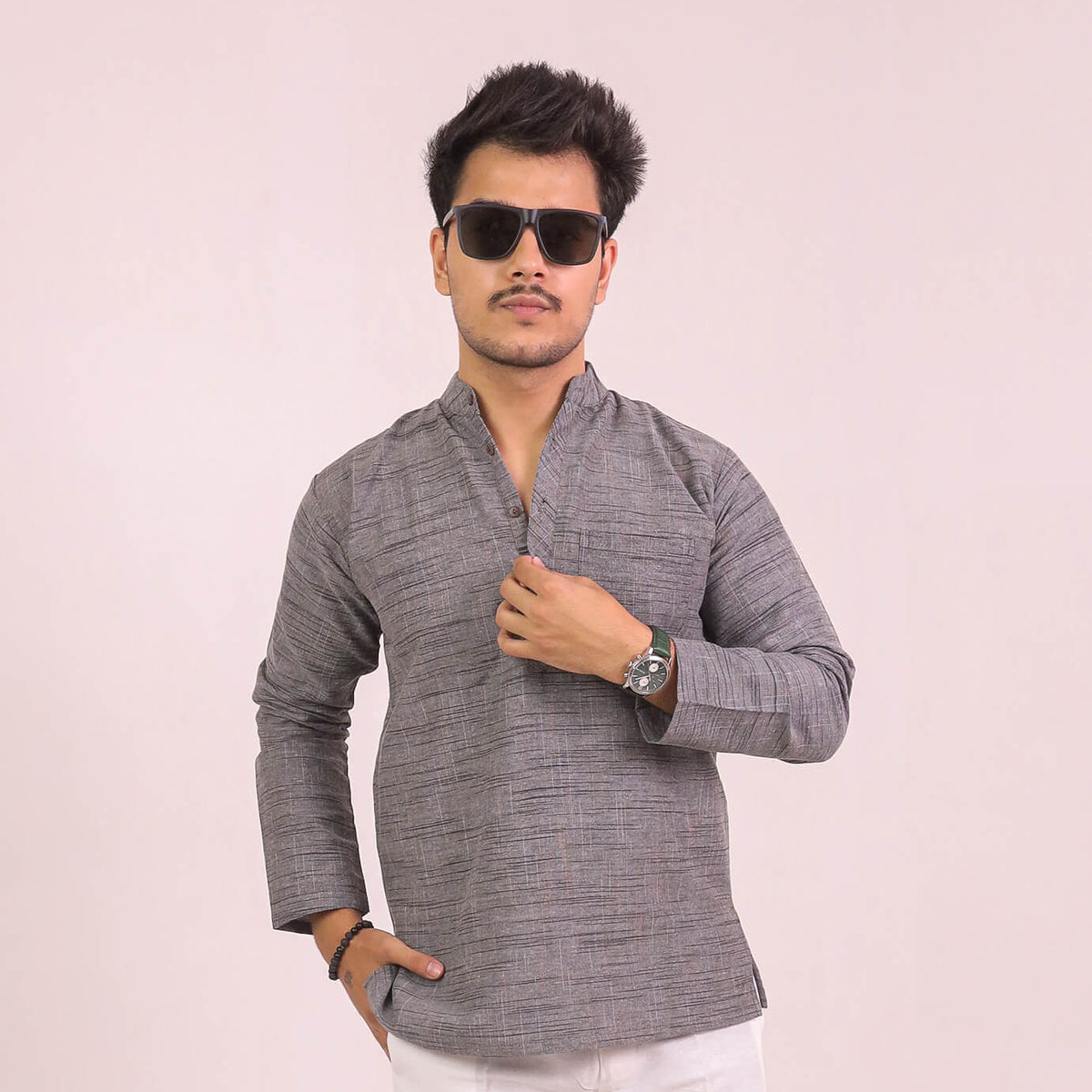 Grey Dark Jharna Full Sleeves Short Kurta