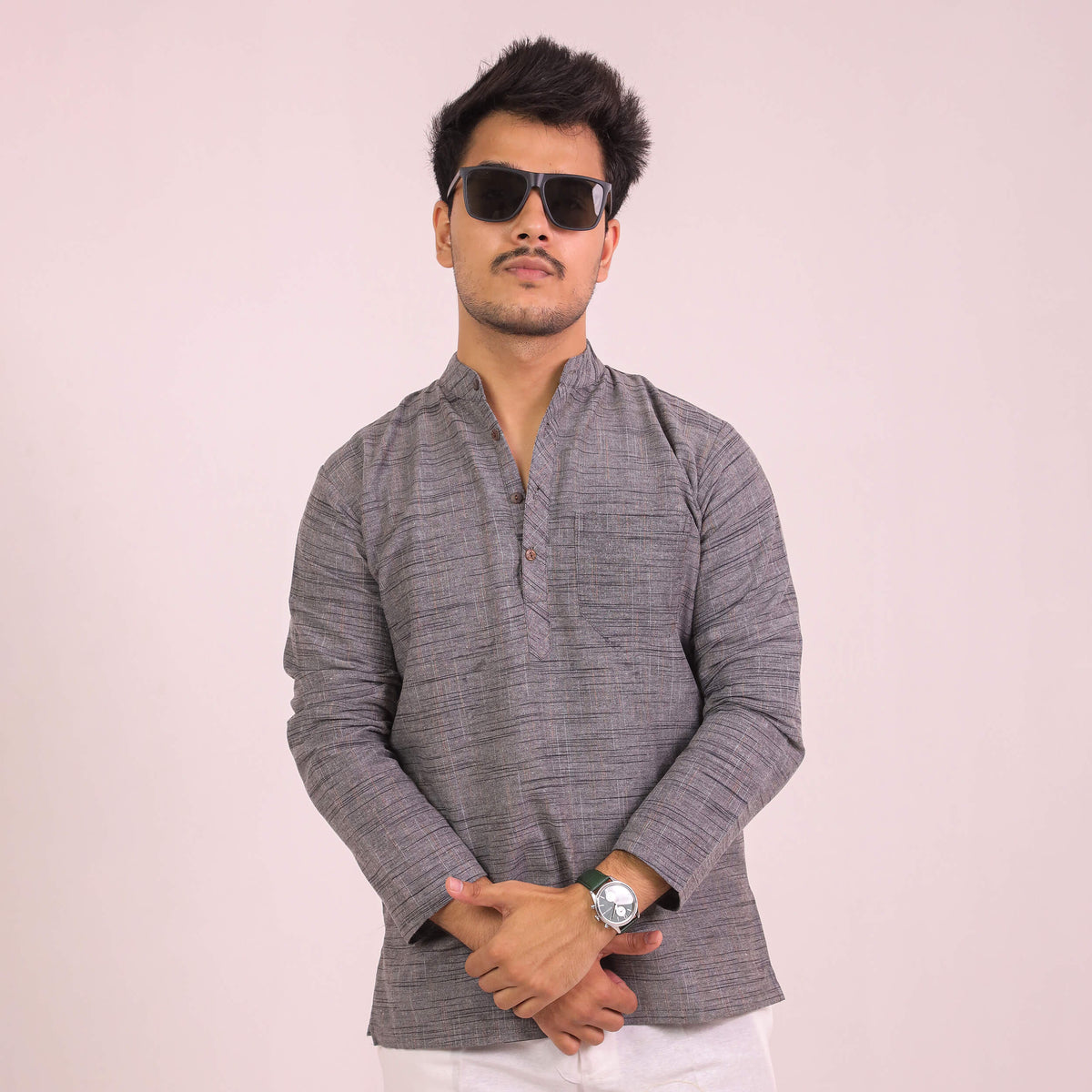 Grey Dark Jharna Full Sleeves Short Kurta