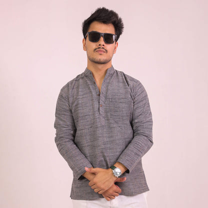 Grey Dark Jharna Full Sleeves Kurta Pant Combo Set