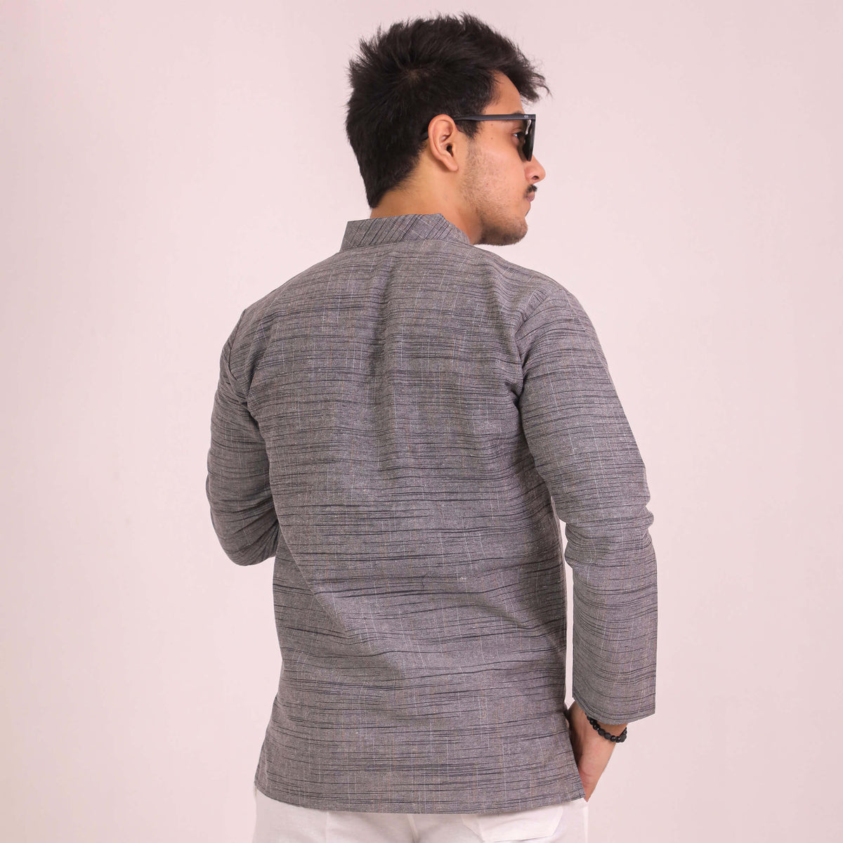 Grey Dark Jharna Full Sleeves Kurta Pant Combo Set