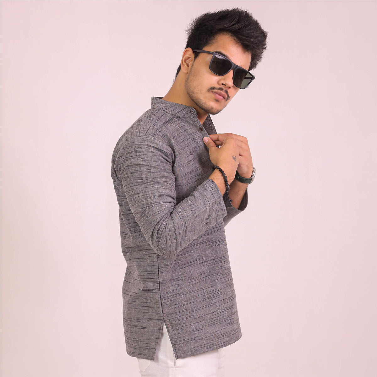 Grey Dark Jharna Full Sleeves Short Kurta