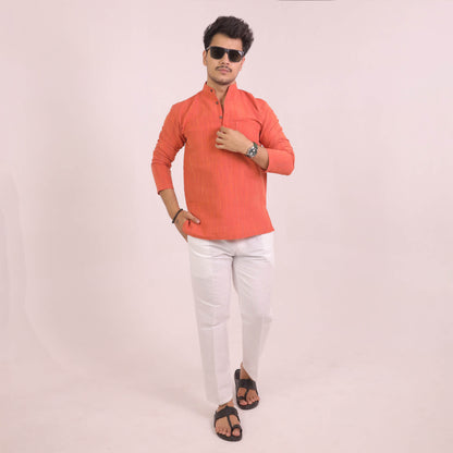 Orange Threadline Full Sleeves Kurta Pant Combo Set