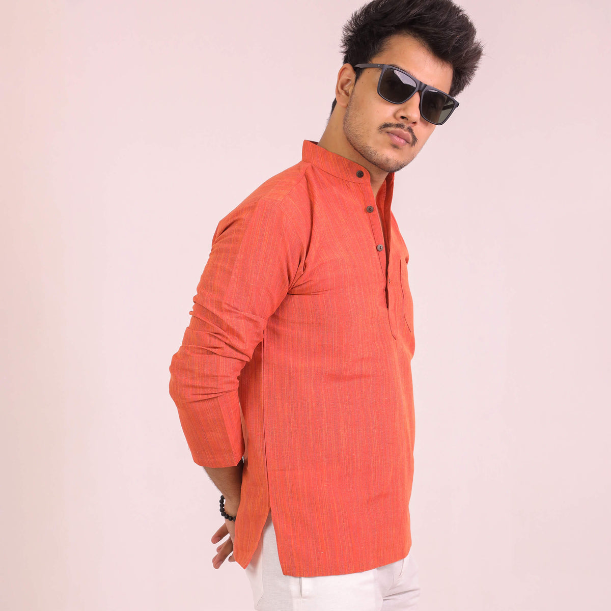 Orange Threadline Full Sleeves Kurta Pant Combo Set