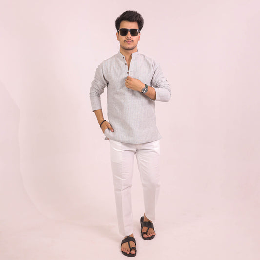 Grey Softline Full Sleeves Kurta Pant Combo Set