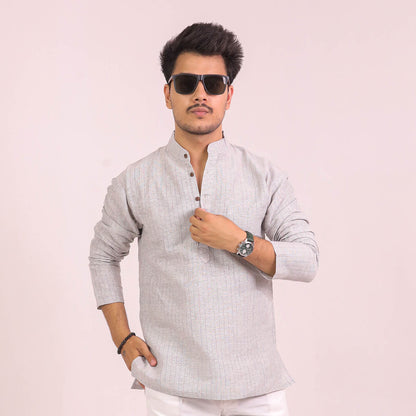 Grey Softline Full Sleeves Short Kurta