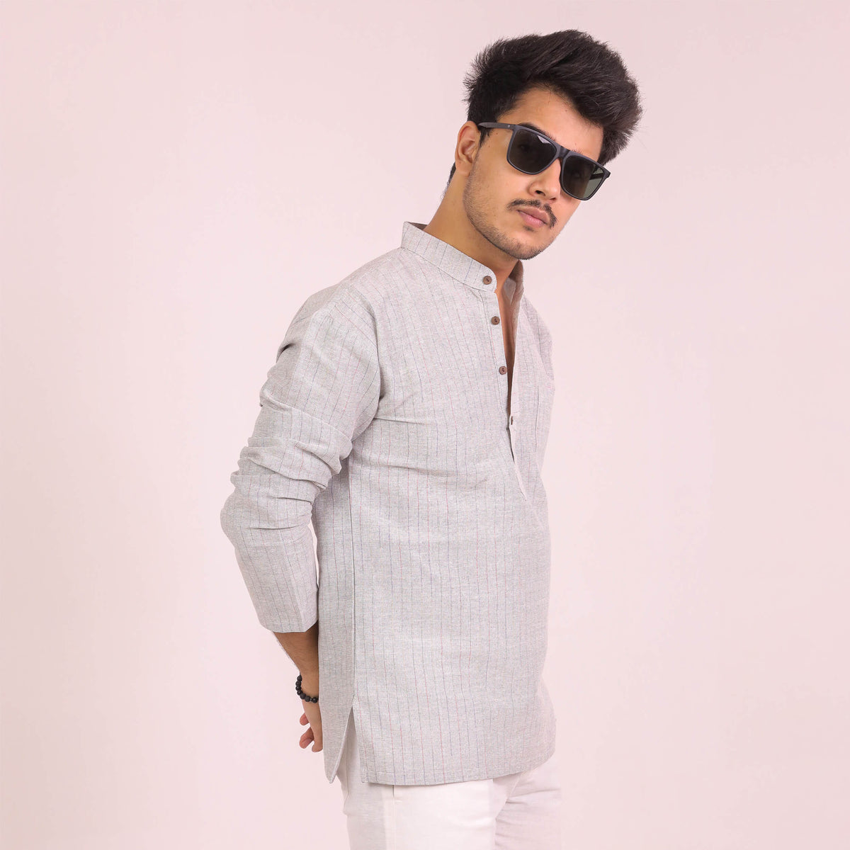 Grey Softline Full Sleeves Kurta Pant Combo Set