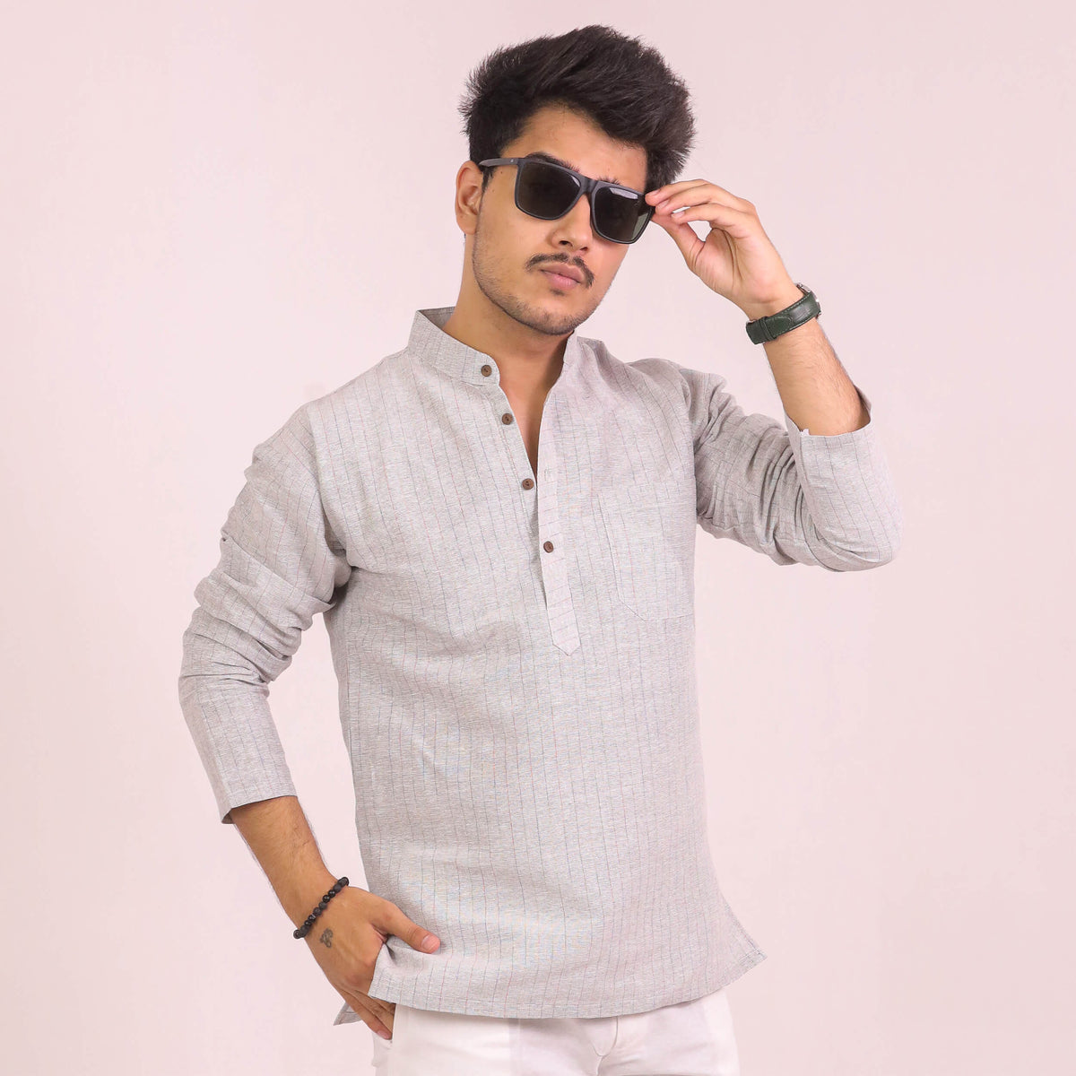 Grey Softline Full Sleeves Short Kurta
