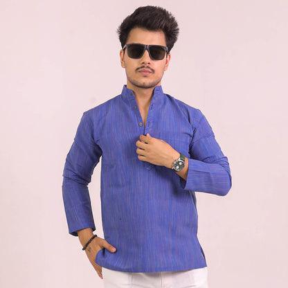 Blue Thread Lines Full Sleeves Short Kurta