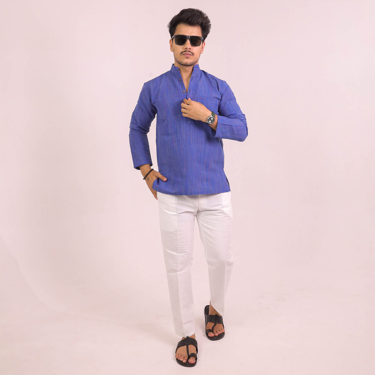 Blue Threadline Full Sleeves Kurta Pant Combo Set