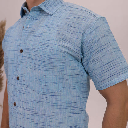 Sky Blue Plain Jharna Cotton Half Sleeves Shirt with Black Pant Combo Set