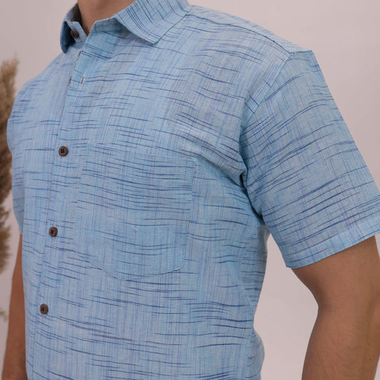 Sky Blue Plain Jharna Cotton Shirt for Men | Half Sleeves