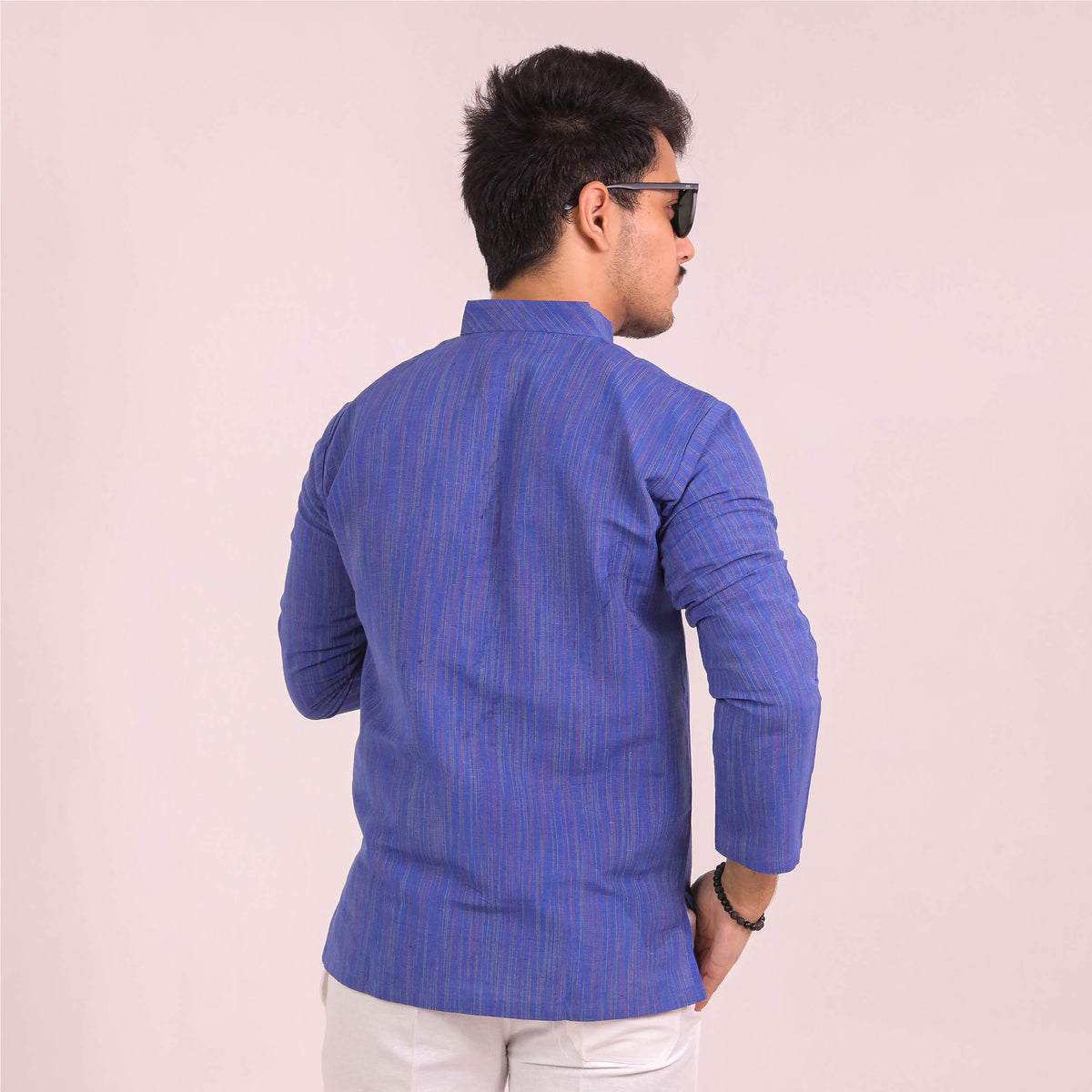 Blue Thread Lines Full Sleeves Short Kurta