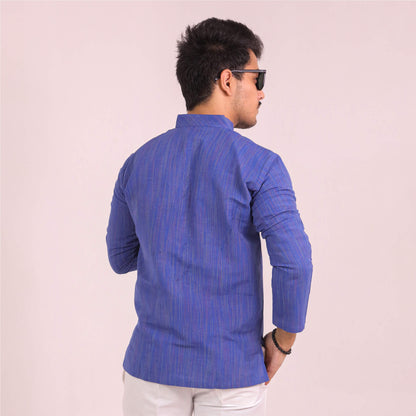 Blue Thread Lines Full Sleeves Short Kurta