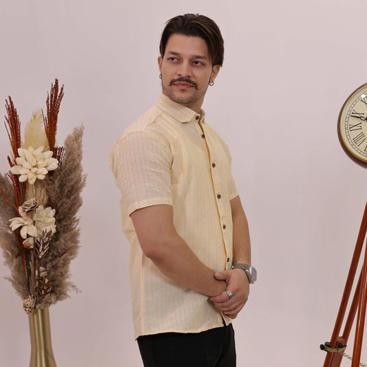 Yellow Softline Cotton Shirt for Men | Half Sleeves