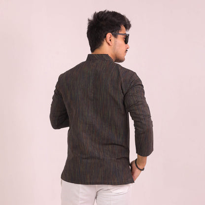Black Thread Lines Full Sleeves Cotton Short Kurta | Kargham