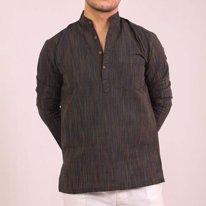 Black Threadline Full Sleeves Kurta Pant Combo Set