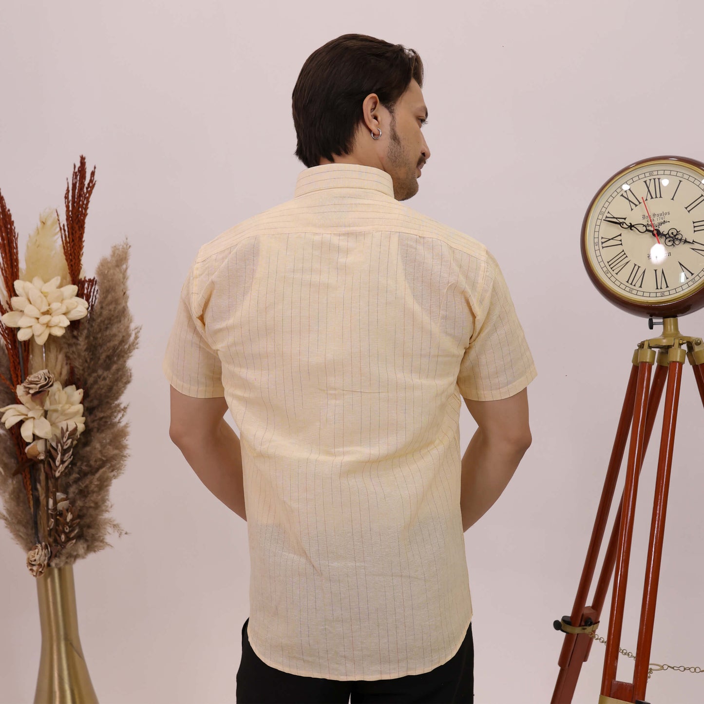 Yellow Softline Cotton Half Sleeves Shirt with Black Pant Combo Set