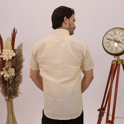 Yellow Softline Cotton Half Sleeves Shirt with Black Pant Combo Set