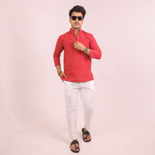 Red Threadline Full Sleeves Kurta Pant Combo Set
