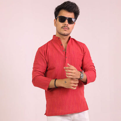 Red Thread Lines Full Sleeves Short Kurta
