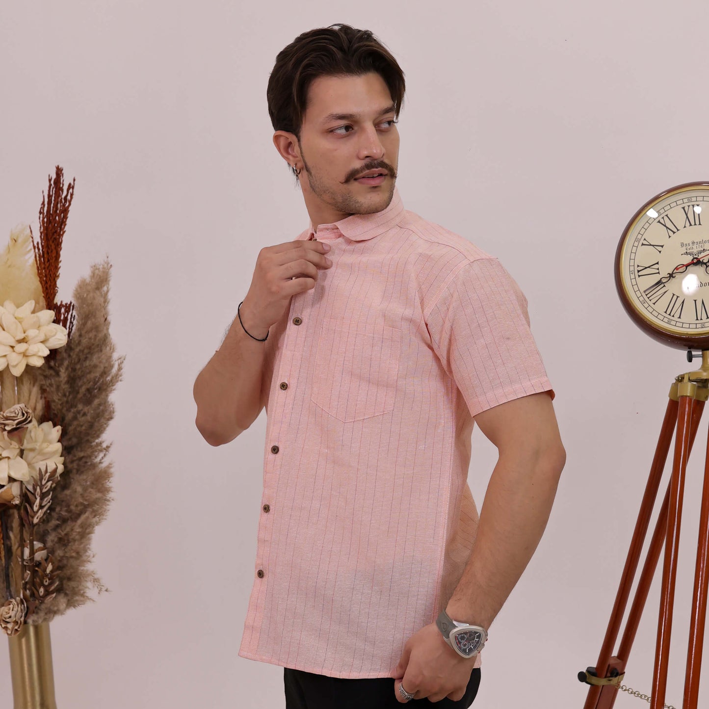 Orange Softline Cotton Half Sleeves Shirt with Black Pant Combo Set