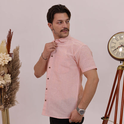Orange Softline Cotton Half Sleeves Shirt with Black Pant Combo Set