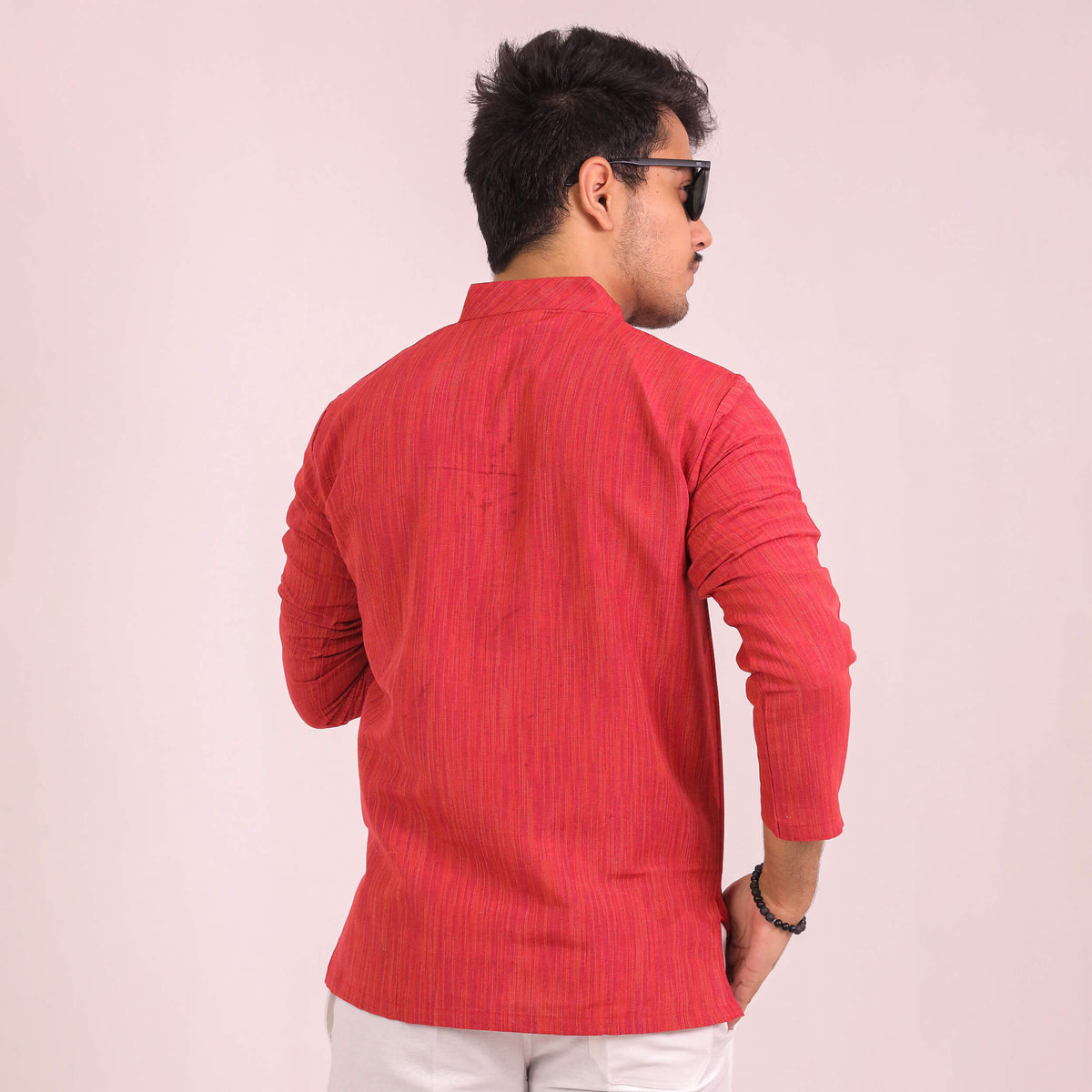 Red Thread Lines Full Sleeves Short Kurta