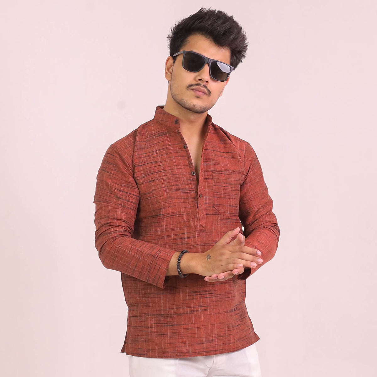 Orange Dark Jharna Full Sleeves Short Kurta