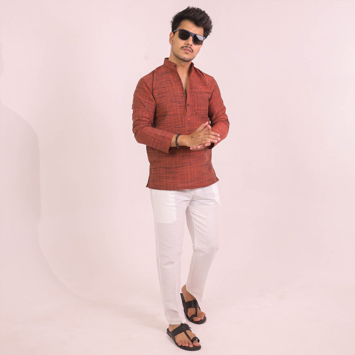Orange Dark Jharna Full Sleeves Kurta Pant Combo Set