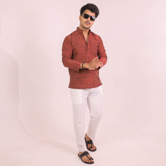 Orange Dark Jharna Full Sleeves Kurta Pant Combo Set