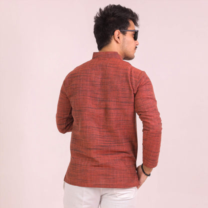 Orange Dark Jharna Full Sleeves Short Kurta