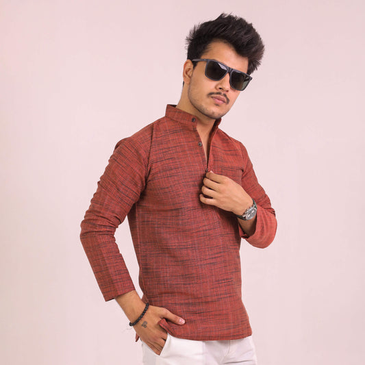 Orange Dark Jharna Full Sleeves Short Kurta