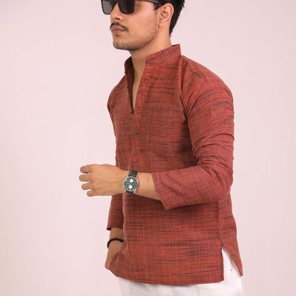 Orange Dark Jharna Full Sleeves Short Kurta
