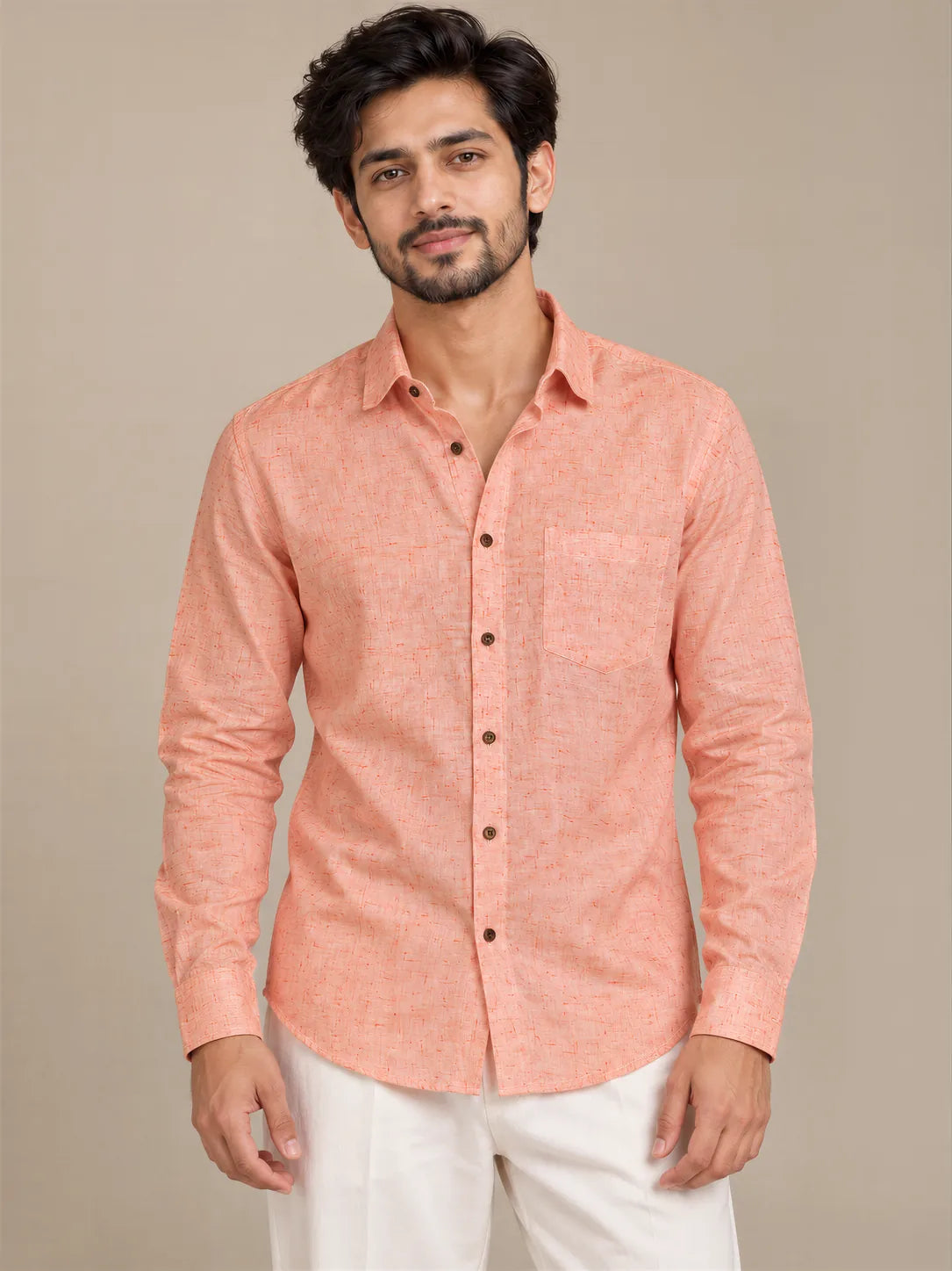 Orange Light Slub Full Sleeve Shirt
