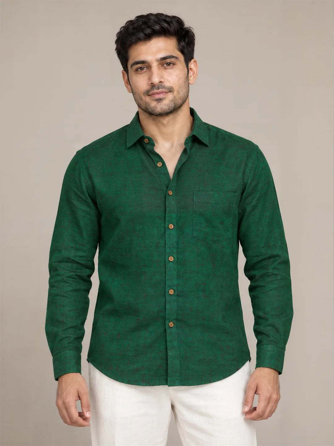 Green Dark Slub Full Sleeve Shirt